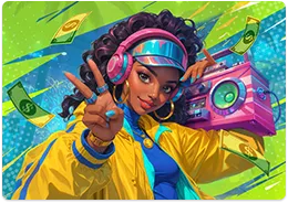 Funky Fortunez DJ artwork with green notes representing the prize feature